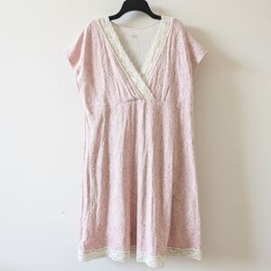 Garnet Hill Organic Cotton Jersey Lace XL Pajama Gown Sleep Pink Feminine